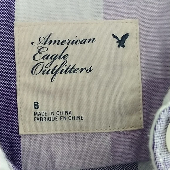 American Eagle Outfitters Classic Purple Plaid Button Front Shirt 8 - Picture 4 of 13
